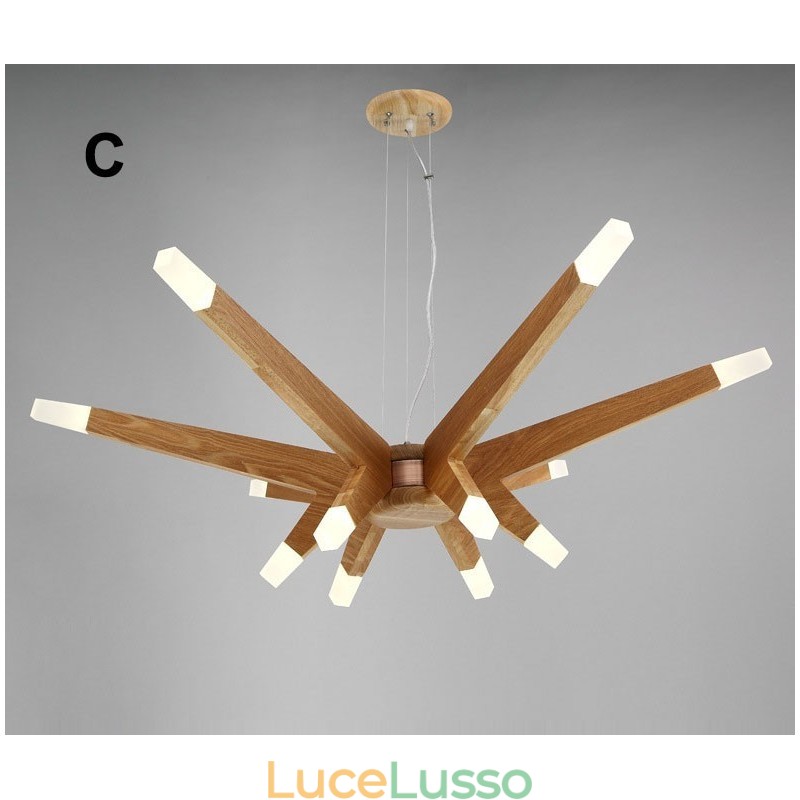 Lampada a sospensione moderna contemporanea in legno a 12 luci