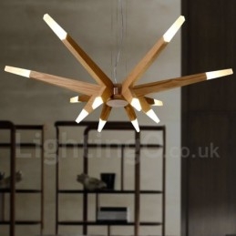 Lampada a sospensione moderna contemporanea in legno a 12 luci