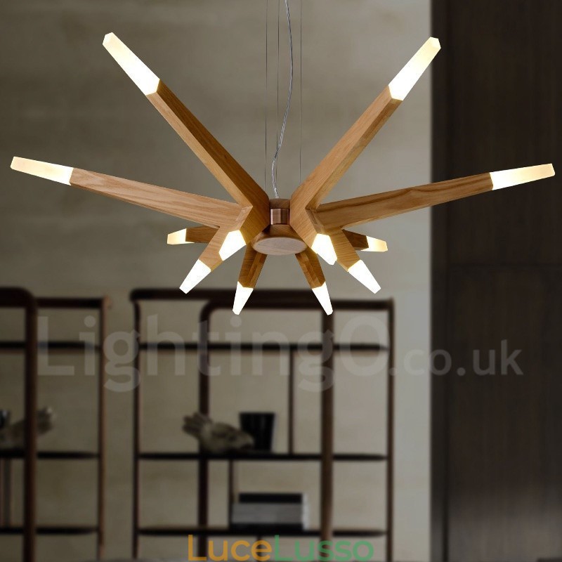 Lampada a sospensione moderna contemporanea in legno a 12 luci