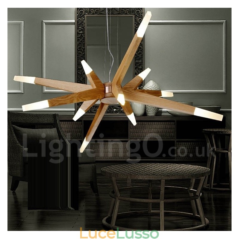 Lampada a sospensione moderna contemporanea in legno a 12 luci