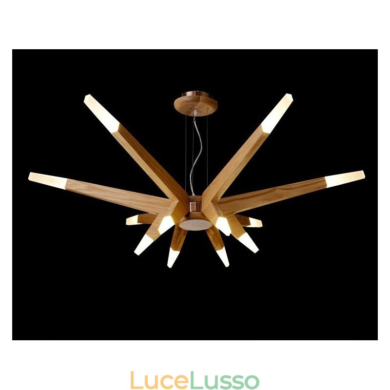 Lampada a sospensione moderna contemporanea in legno a 12 luci