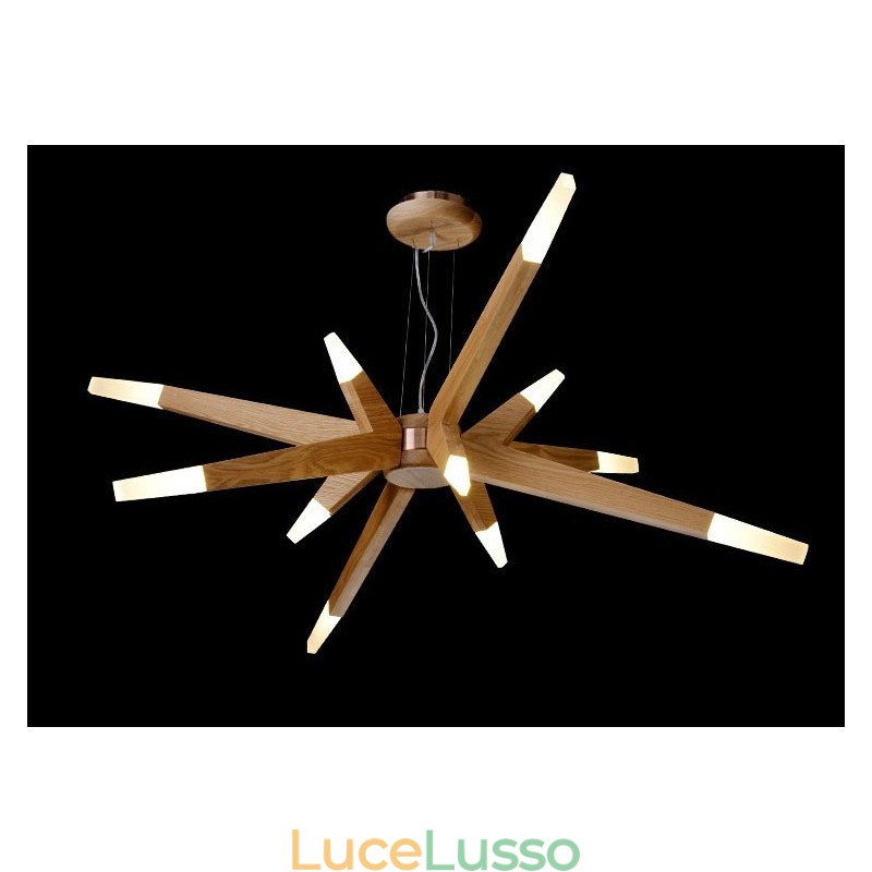 Lampada a sospensione moderna contemporanea in legno a 12 luci