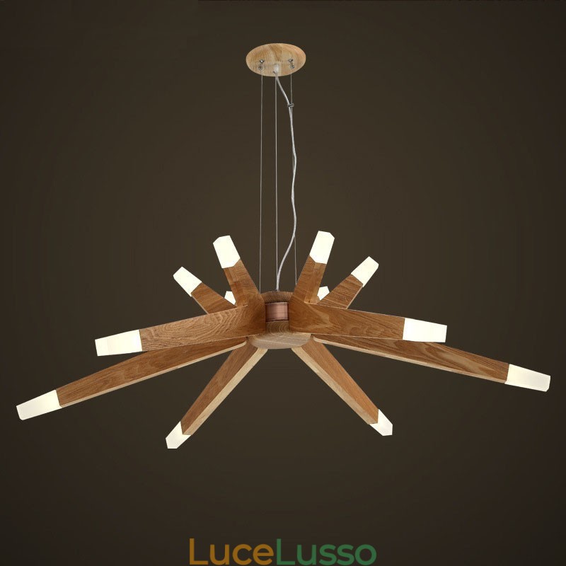 Lampada a sospensione moderna contemporanea in legno a 12 luci