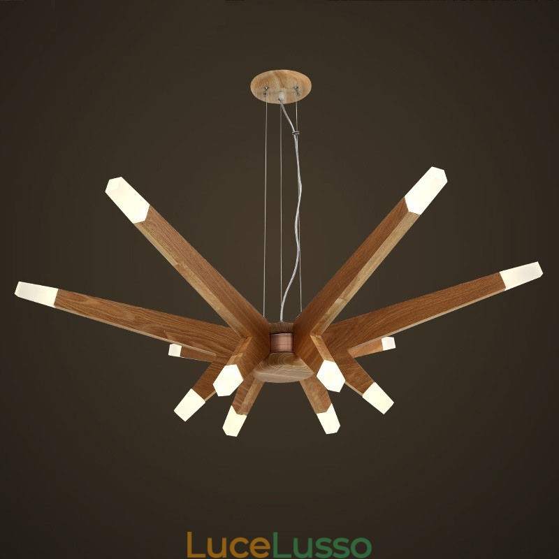 Lampada a sospensione moderna contemporanea in legno a 12 luci