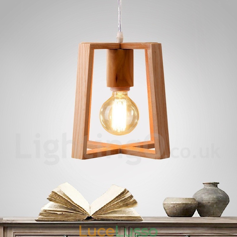 Lampada a sospensione moderna contemporanea in legno a 1 luce