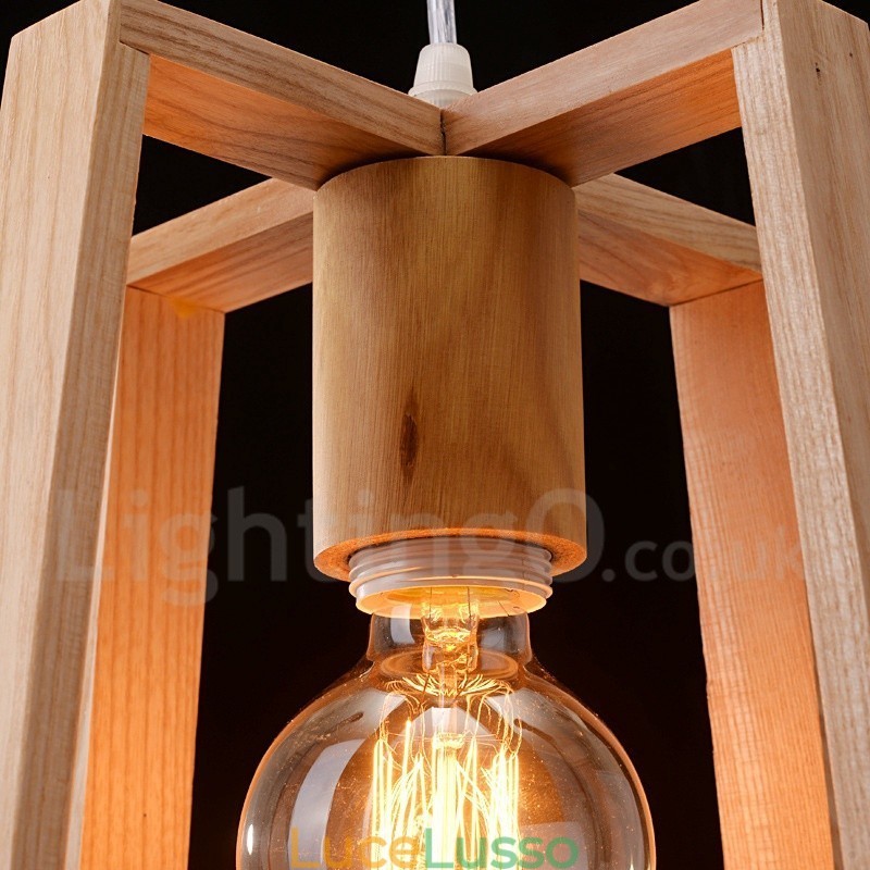 Lampada a sospensione moderna contemporanea in legno a 1 luce
