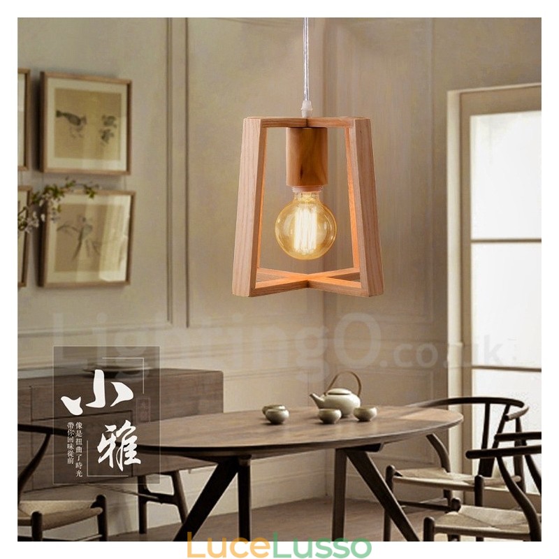 Lampada a sospensione moderna contemporanea in legno a 1 luce