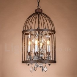 Lampada a sospensione retrò vintage in metallo a 4 luci a forma di gabbia per uccelli