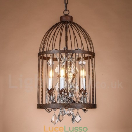 Lampada a sospensione retrò vintage in metallo a 4 luci a forma di gabbia per uccelli Lampada a sospensione retrò vintage in metallo a 4 luci a forma di gabbia per uccelli