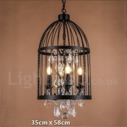 Lampada a sospensione retrò vintage in metallo a 4 luci a forma di gabbia per uccelli