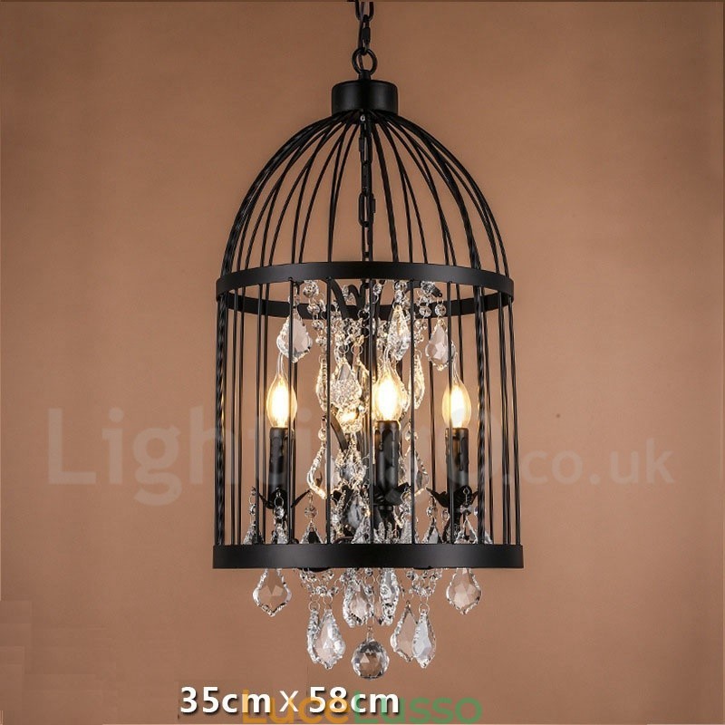 Lampada a sospensione retrò vintage in metallo a 4 luci a forma di gabbia per uccelli