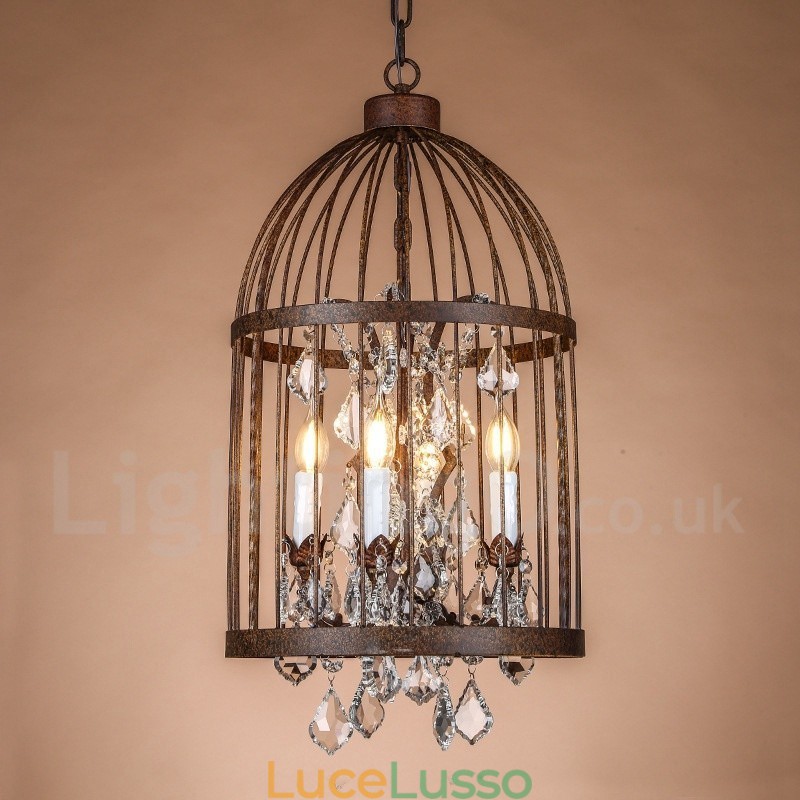Lampada a sospensione retrò vintage in metallo a 4 luci a forma di gabbia per uccelli