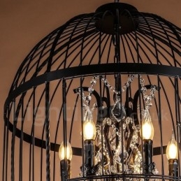 Lampada a sospensione retrò vintage in metallo a 4 luci a forma di gabbia per uccelli