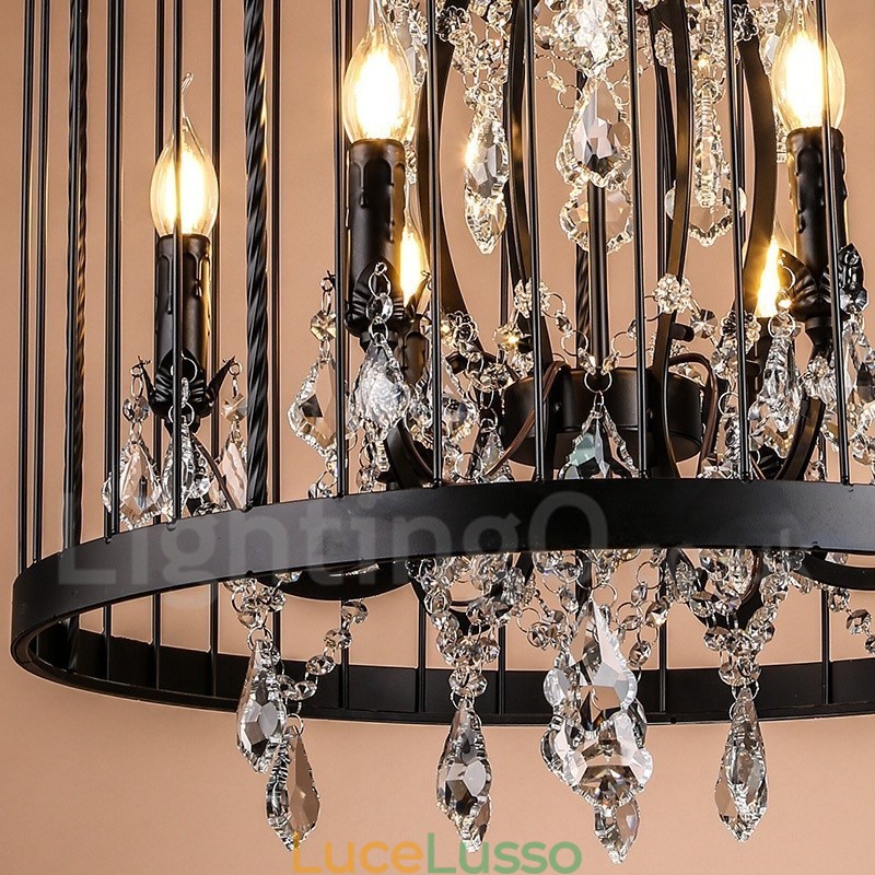 Lampada a sospensione retrò vintage in metallo a 4 luci a forma di gabbia per uccelli