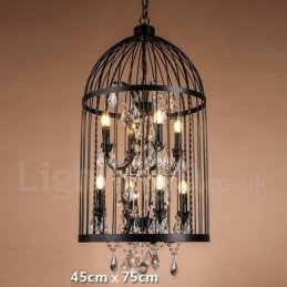 Lampada a sospensione retrò vintage in metallo a 8 luci a forma di gabbia per uccelli
