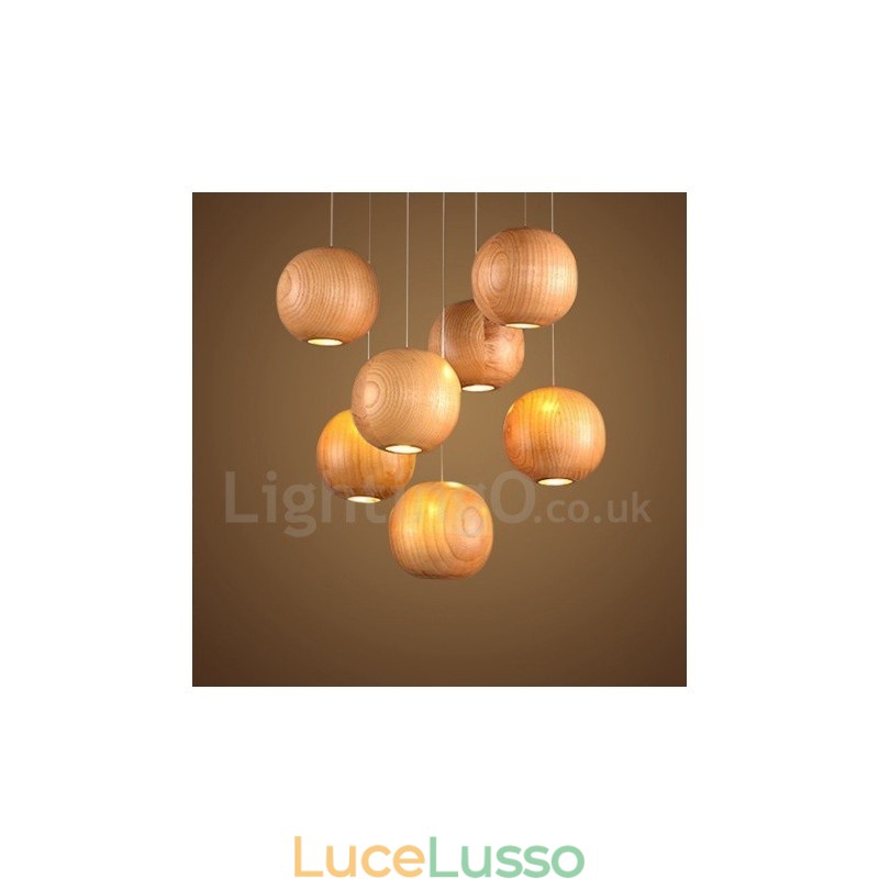 Lampada a sospensione a globo in legno rustico Lodge