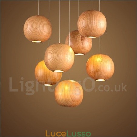 Lampada a sospensione a globo in legno rustico Lodge Lampada a sospensione a globo in legno rustico Lodge