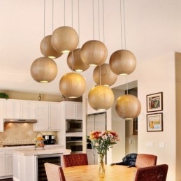Lampada a sospensione a globo in legno rustico Lodge