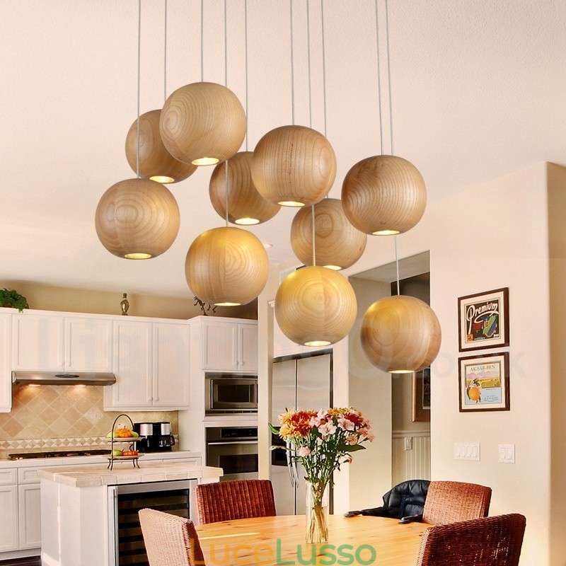 Lampada a sospensione a globo in legno rustico Lodge