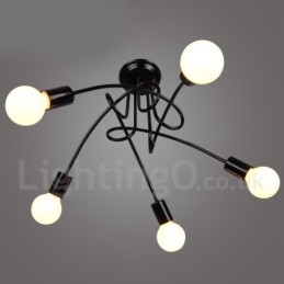 Lampadario a 5 luci in metallo nero Country