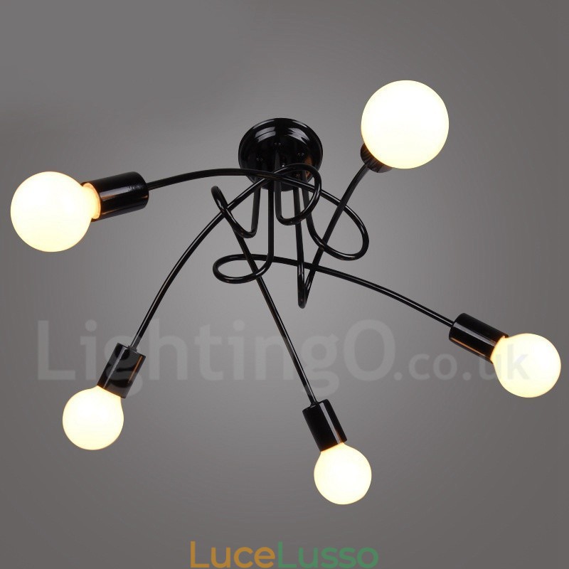 Lampadario a 5 luci in metallo nero Country