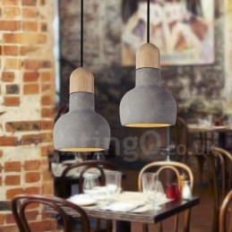 Lampada a sospensione singola in legno e cemento retrò vintage