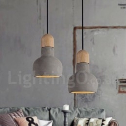 Lampada a sospensione singola in legno e cemento retrò vintage