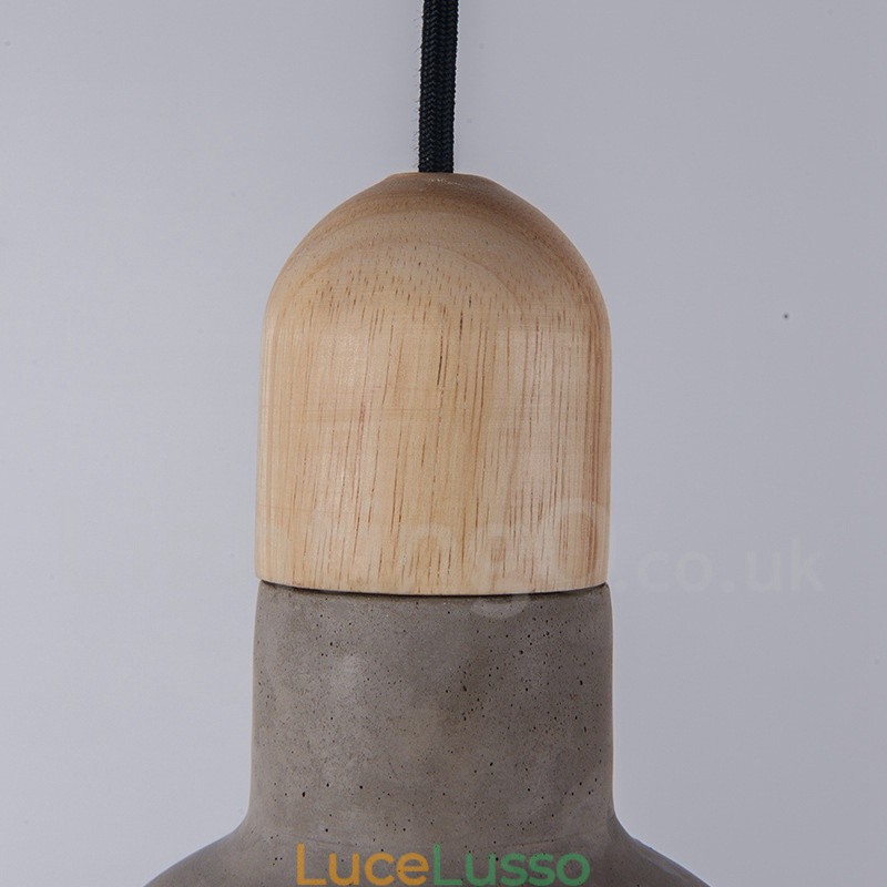 Lampada a sospensione singola in legno e cemento retrò vintage