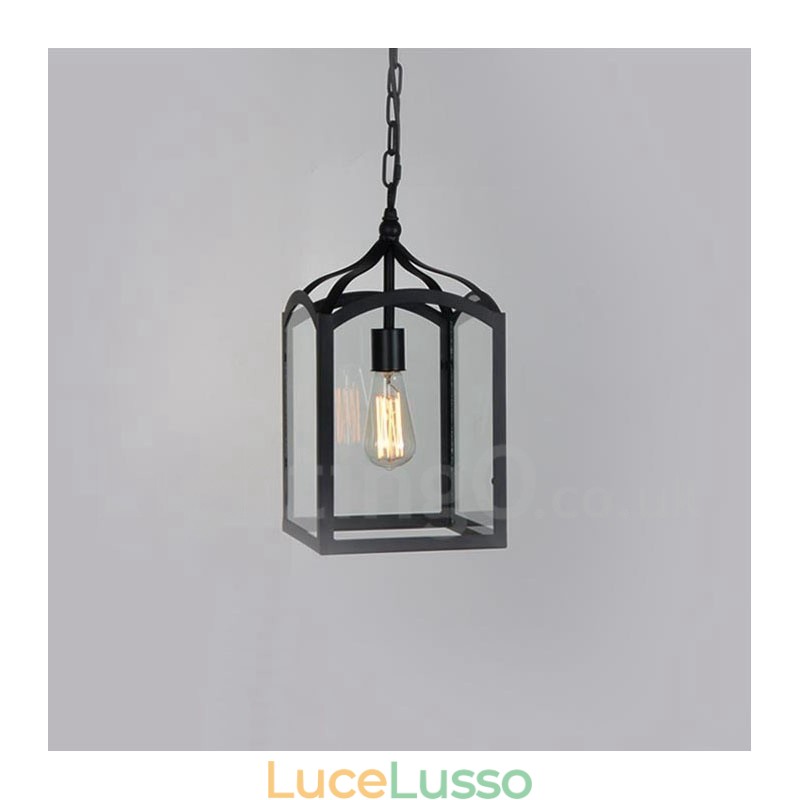Lampada a sospensione rustica in metallo con paralume in vetro