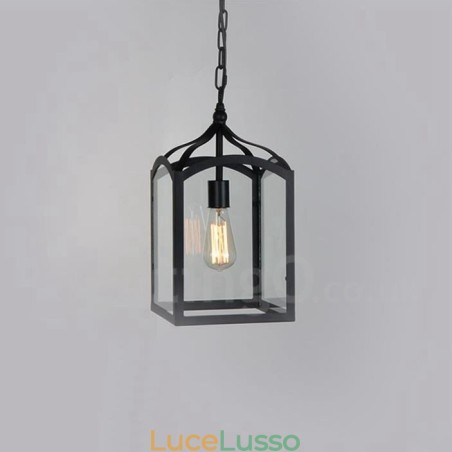 Lampada a sospensione rustica in metallo con paralume in vetro Lampada a sospensione rustica in metallo con paralume in vetro