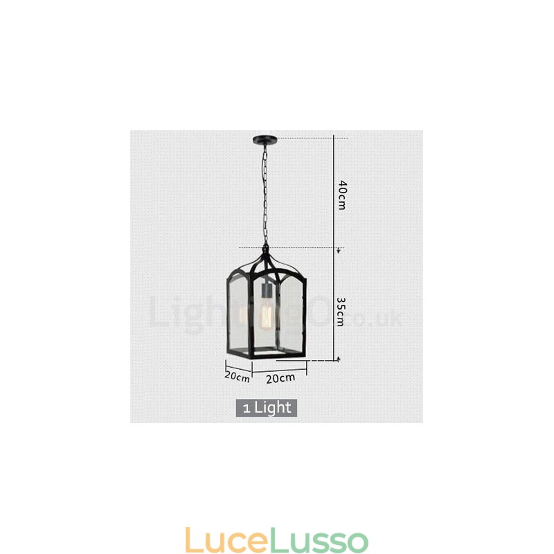 Lampada a sospensione rustica in metallo con paralume in vetro