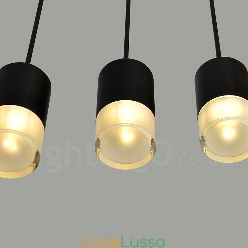 Per lampada a sospensione nera a 3 luci con paralume in vetro