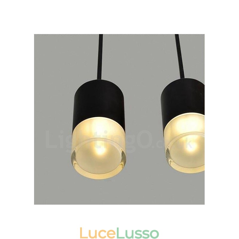 Per lampada a sospensione nera a 3 luci con paralume in vetro