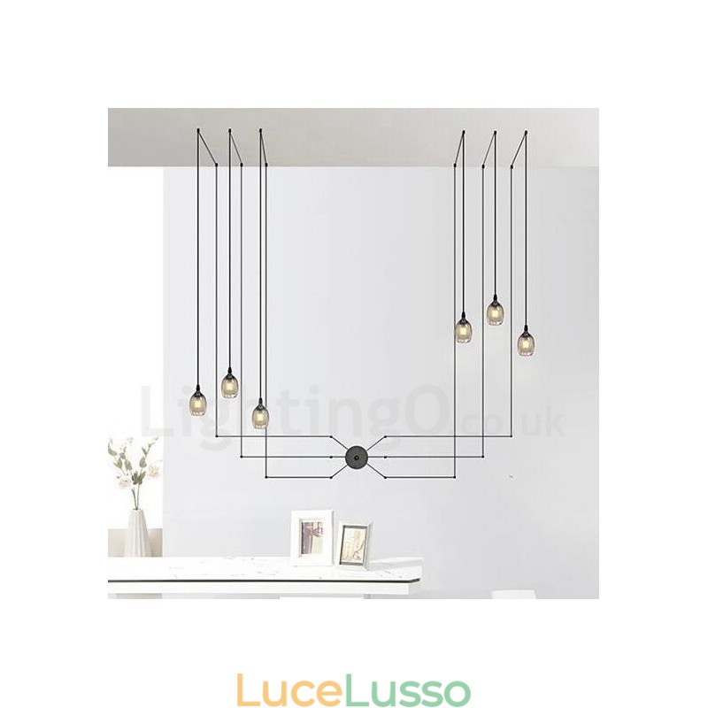 Per lampada a sospensione a 6 luci con paralume in vetro