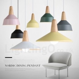 Lampada a sospensione moderna contemporanea in legno e metallo multicolore