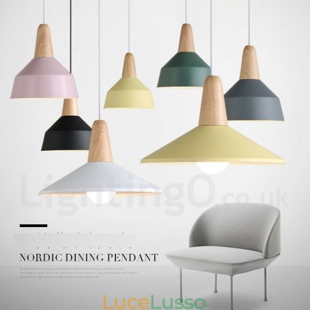 Lampada a sospensione moderna contemporanea in legno e metallo multicolore Lampada a sospensione moderna contemporanea in legno e metallo multicolore