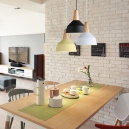 Lampada a sospensione moderna contemporanea in legno e metallo multicolore