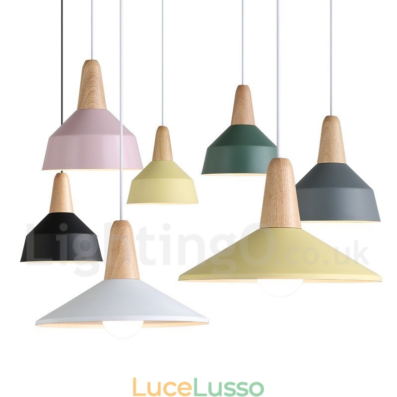 Lampada a sospensione moderna contemporanea in legno e metallo multicolore