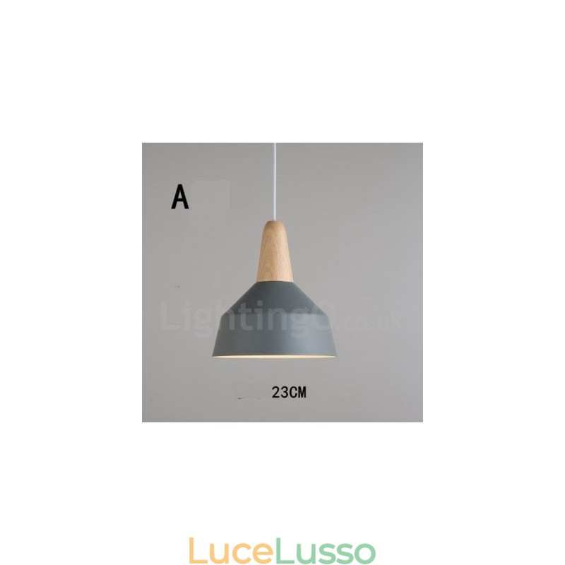 Lampada a sospensione moderna contemporanea in legno e metallo multicolore