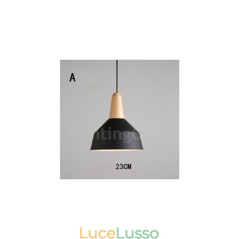 Lampada a sospensione moderna contemporanea in legno e metallo multicolore
