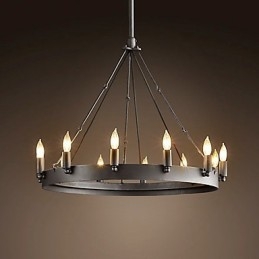 Lampada a sospensione in ferro in stile retrò con 12 luci a forma di candela
