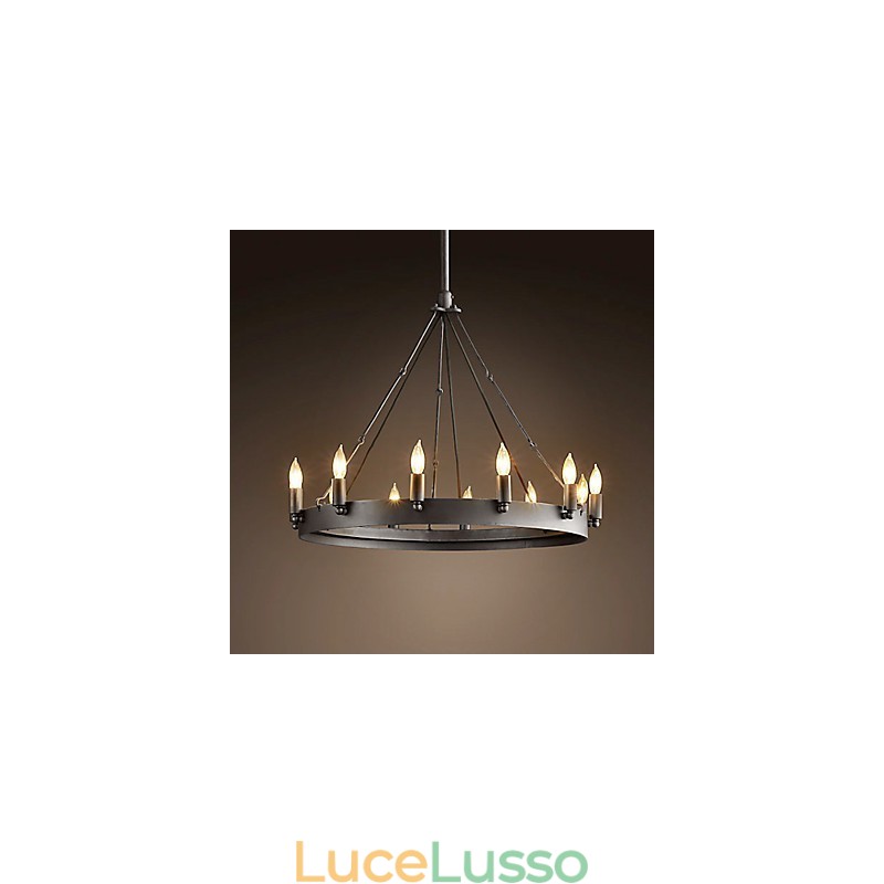 Lampada a sospensione in ferro in stile retrò con 12 luci a forma di candela