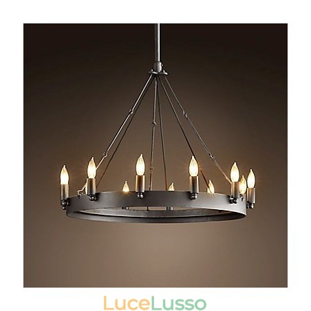 Lampada a sospensione in ferro in stile retrò con 12 luci a forma di candela Lampada a sospensione in ferro in stile retrò con 12 luci a forma di candela