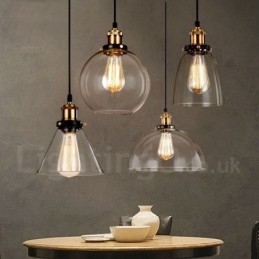Lampada a sospensione retrò vintage con paralume in vetro