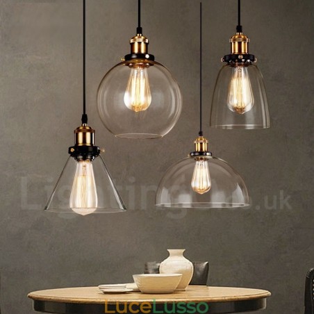Lampada a sospensione retrò vintage con paralume in vetro Lampada a sospensione retrò vintage con paralume in vetro