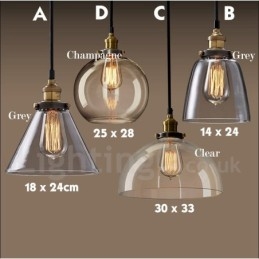 Lampada a sospensione retrò vintage con paralume in vetro