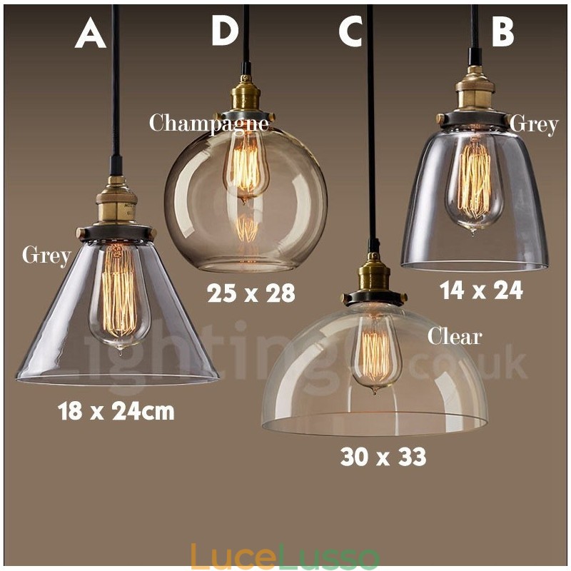 Lampada a sospensione retrò vintage con paralume in vetro