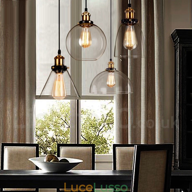 Lampada a sospensione retrò vintage con paralume in vetro
