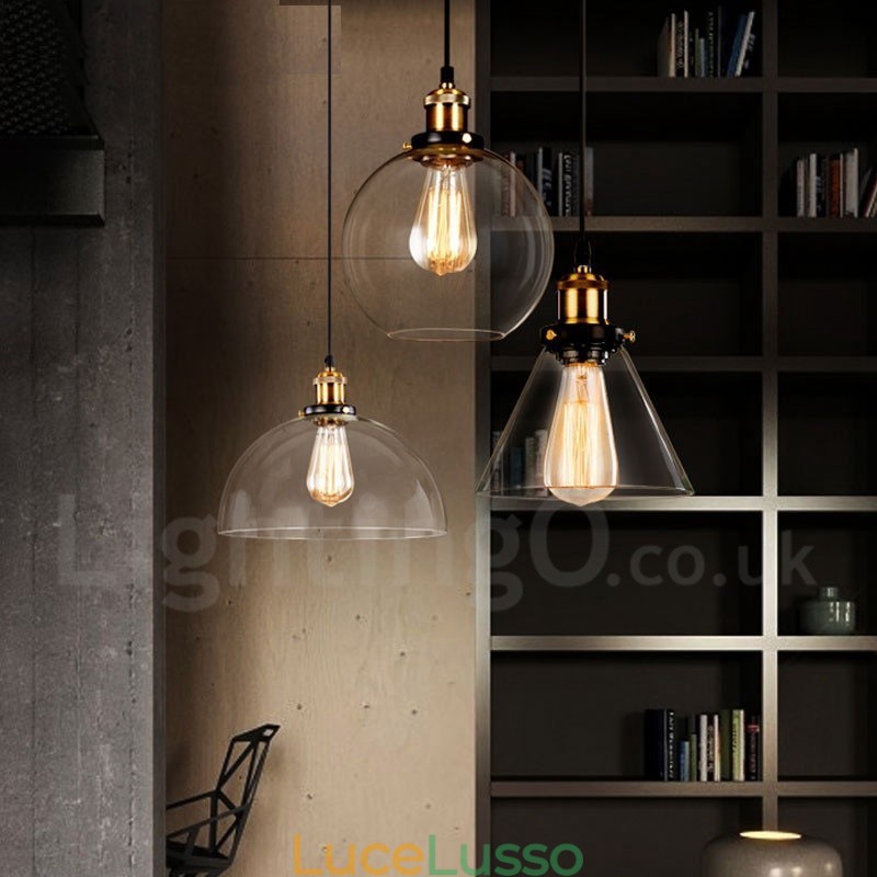 Lampada a sospensione retrò vintage con paralume in vetro