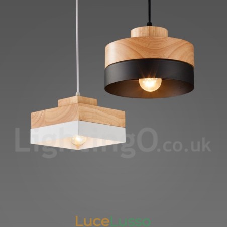 Lampada a sospensione moderna in legno e metallo, contemporanea Lampada a sospensione moderna in legno e metallo, contemporanea